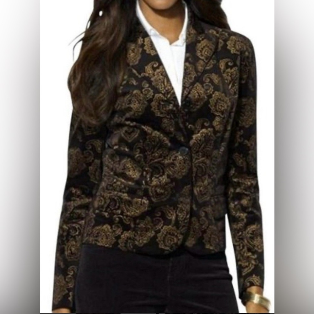 NWT Lauren Ralph Lauren Elegant Velvet BlackGold Women's Jacket Size 2 MSRP $199